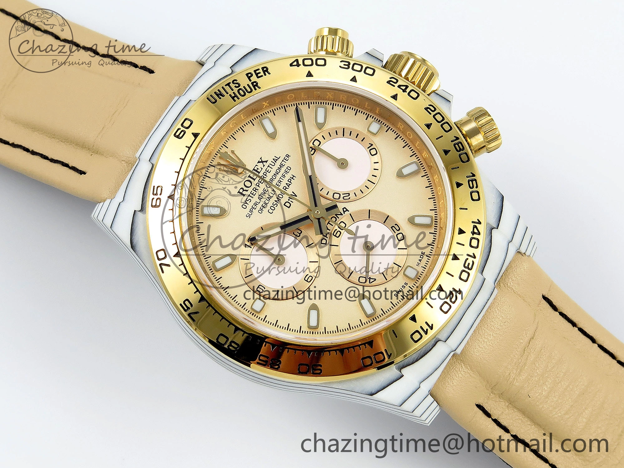 DAYTONA DIW WHITE CARBON CASE YG BEZEL NOOB BEST EDITION BEIGE DIAL ON BEIGE NYLON STRAP SA4130
