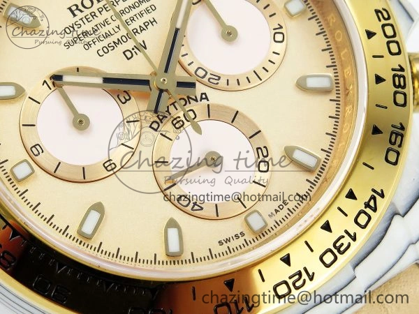DAYTONA DIW WHITE CARBON CASE YG BEZEL NOOB BEST EDITION BEIGE DIAL ON BEIGE NYLON STRAP SA4130
