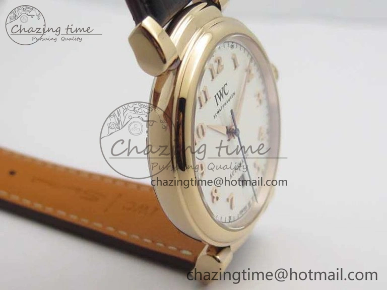 Da Vinci IW356601 RG TW 1:1 Best Edition White Dial On Brown Leather Strap A2892