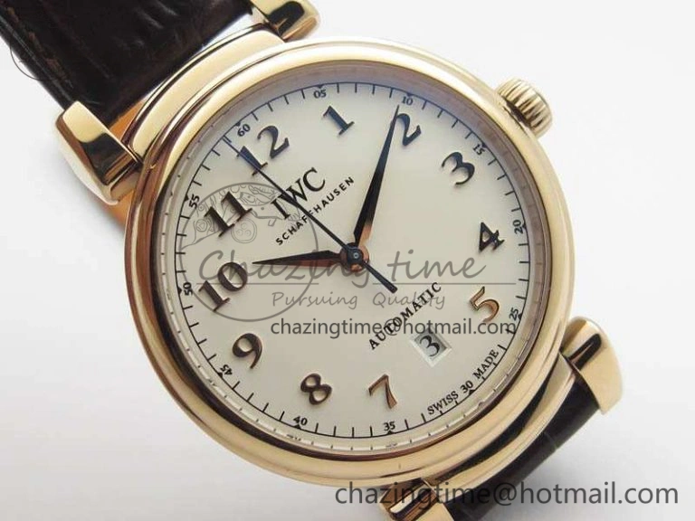 Da Vinci IW356601 RG TW 1:1 Best Edition White Dial On Brown Leather Strap A2892