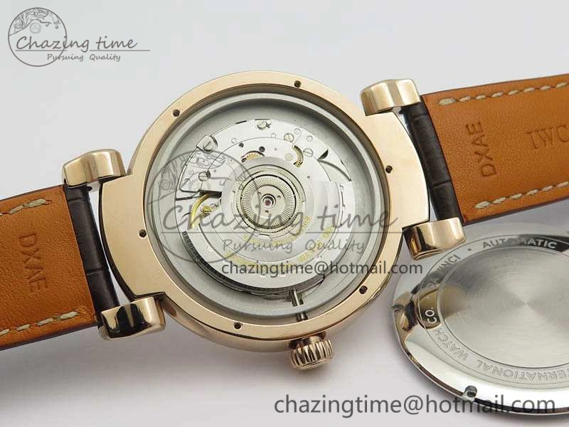 Da Vinci IW356601 RG TW 1:1 Best Edition White Dial On Brown Leather Strap A2892