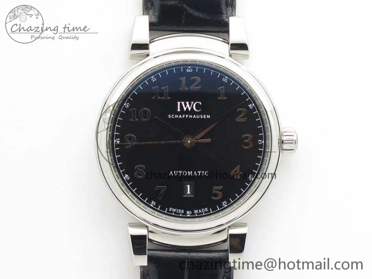 Da Vinci IW356601 SS MKF 1:1 Best Edition Black Dial On Black Leather Strap A2892