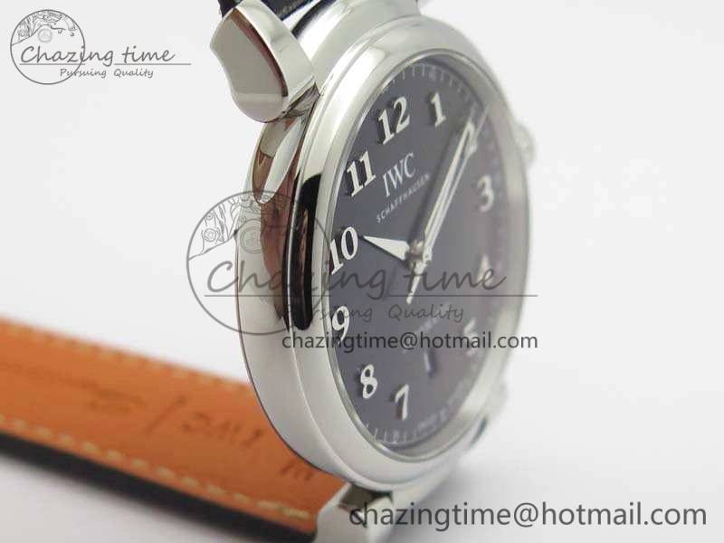 Da Vinci IW356601 SS MKF 1:1 Best Edition Black Dial On Black Leather Strap A2892