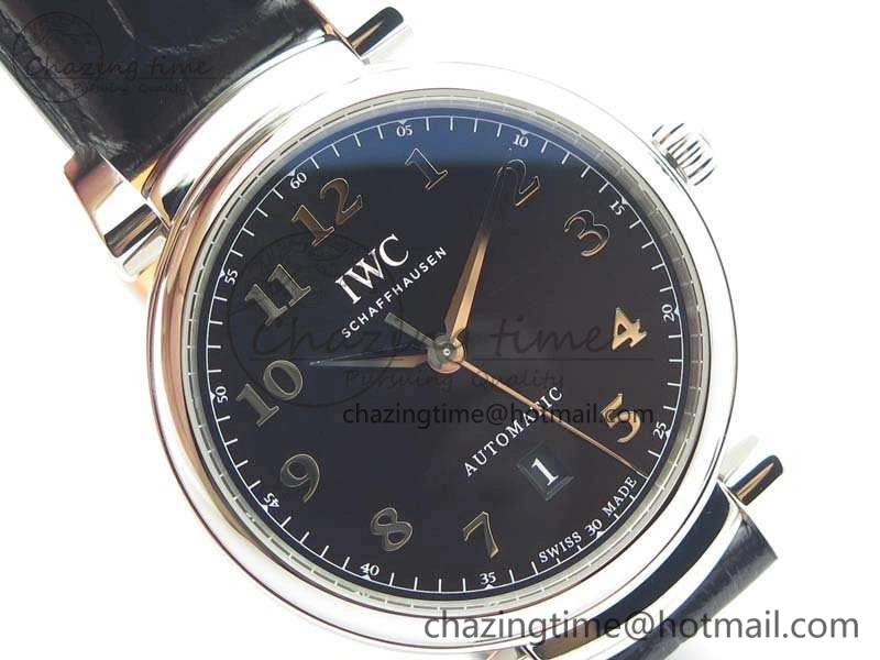 Da Vinci IW356601 SS MKF 1:1 Best Edition Black Dial On Black Leather Strap A2892