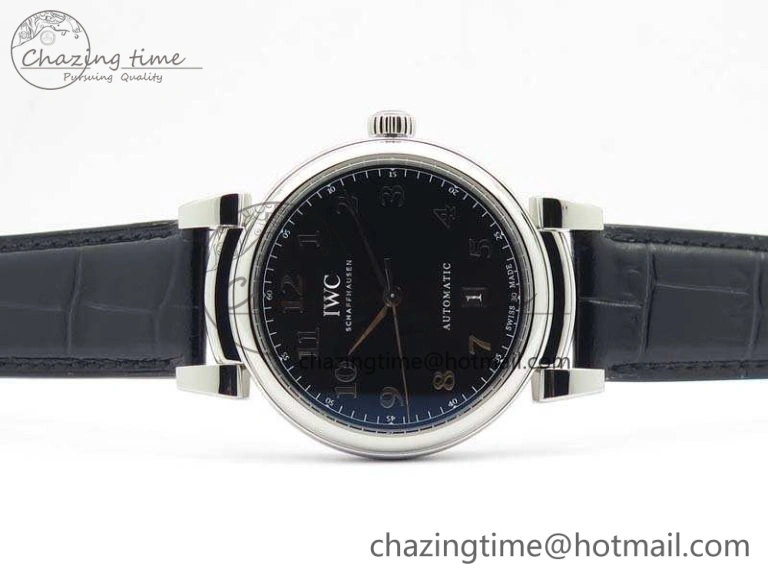 Da Vinci IW356601 SS MKF 1:1 Best Edition Black Dial On Black Leather Strap A2892
