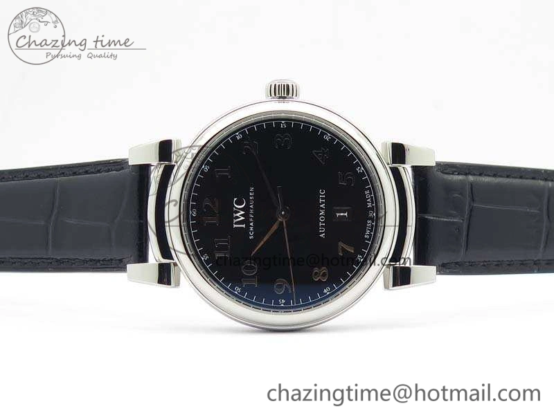Da Vinci IW356601 SS MKF 1:1 Best Edition Black Dial On Black Leather Strap A2892