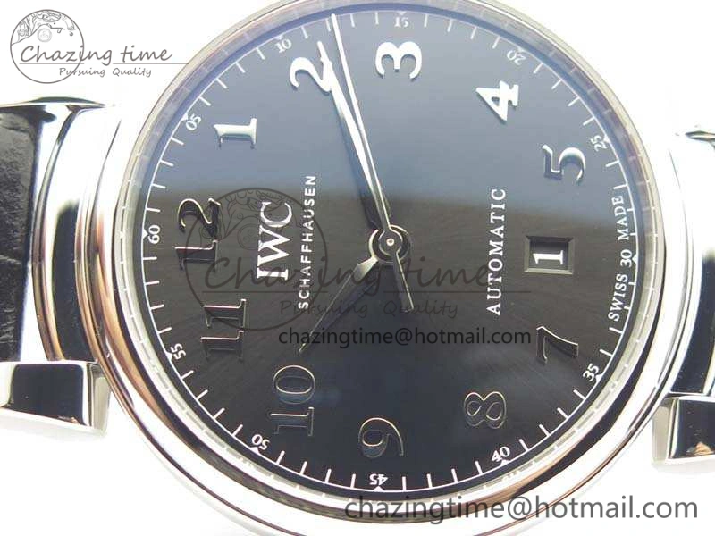 Da Vinci IW356601 SS MKF 1:1 Best Edition Black Dial On Black Leather Strap A2892