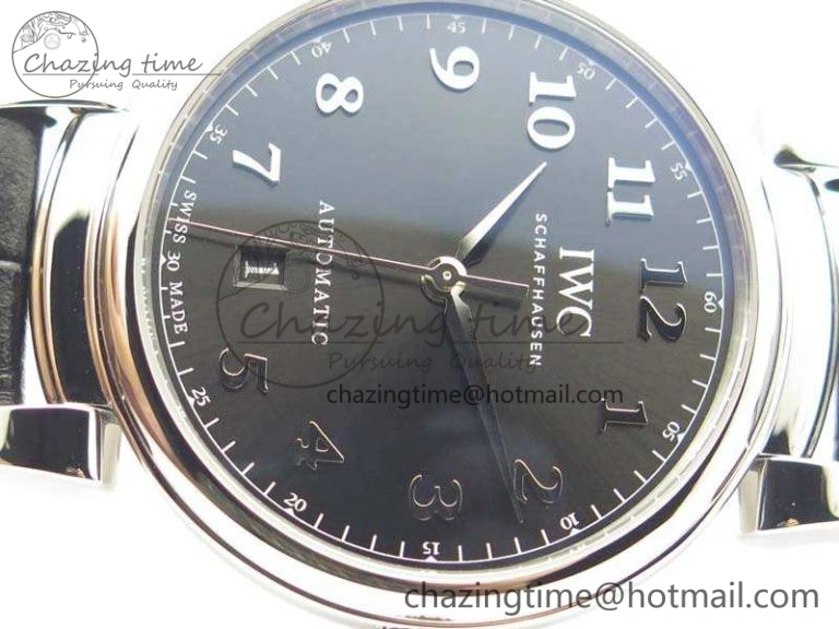Da Vinci IW356601 SS MKF 1:1 Best Edition Black Dial On Black Leather Strap A2892