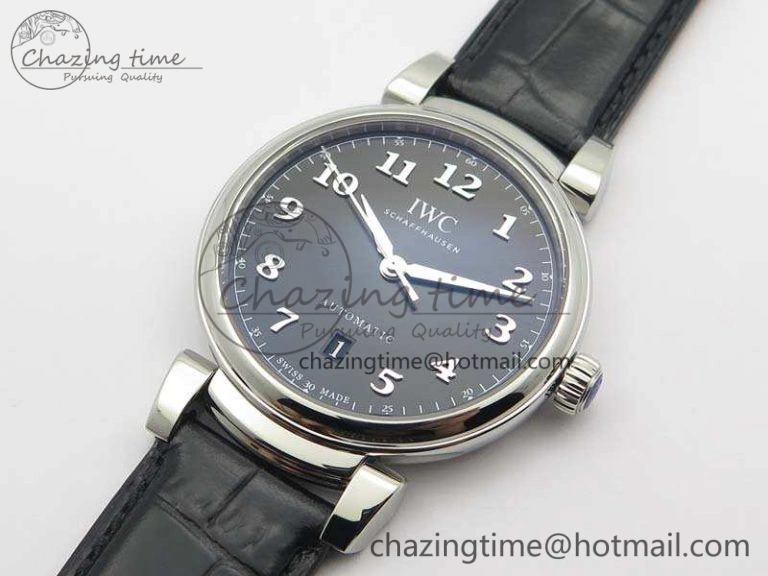 Da Vinci IW356601 SS MKF 1:1 Best Edition Black Dial On Black Leather Strap A2892