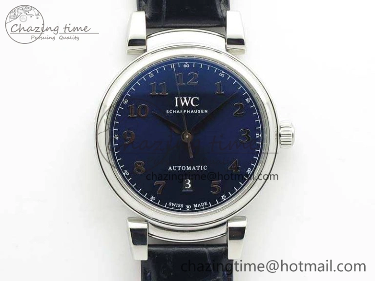 Da Vinci IW356601 SS MKF 1:1 Best Edition Blue Dial On Black Leather Strap A2892
