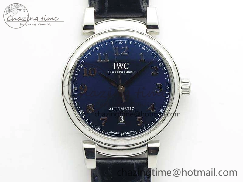 Da Vinci IW356601 SS MKF 1:1 Best Edition Blue Dial On Black Leather Strap A2892