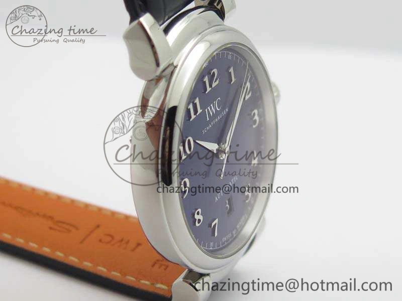 Da Vinci IW356601 SS MKF 1:1 Best Edition Blue Dial On Black Leather Strap A2892