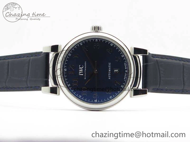 Da Vinci IW356601 SS MKF 1:1 Best Edition Blue Dial On Black Leather Strap A2892
