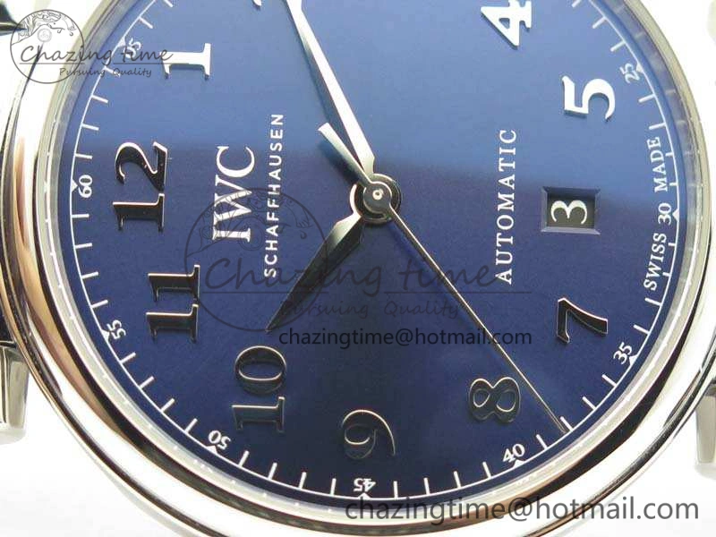 Da Vinci IW356601 SS MKF 1:1 Best Edition Blue Dial On Black Leather Strap A2892