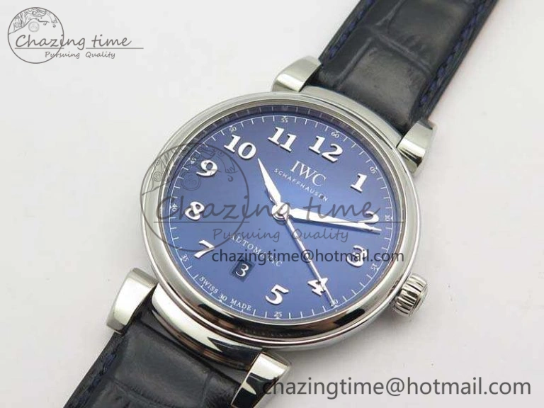 Da Vinci IW356601 SS MKF 1:1 Best Edition Blue Dial On Black Leather Strap A2892