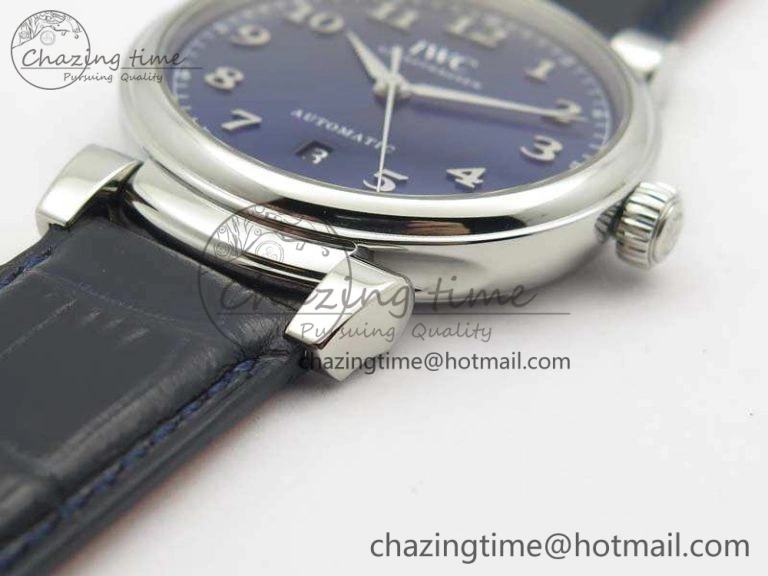 Da Vinci IW356601 SS MKF 1:1 Best Edition Blue Dial On Black Leather Strap A2892