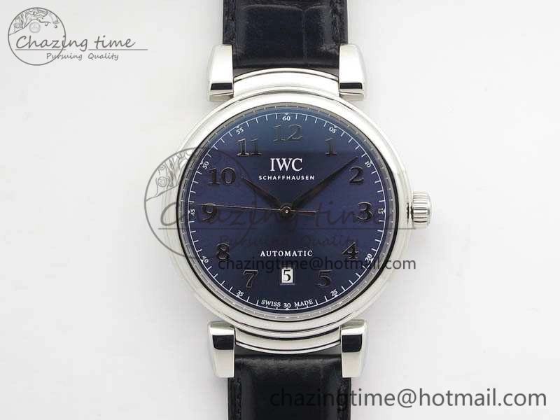Da Vinci IW356601 SS TW 1:1 Best Edition Blue Dial On Black Leather Strap A2892