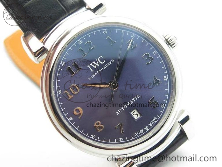 Da Vinci IW356601 SS TW 1:1 Best Edition Blue Dial On Black Leather Strap A2892