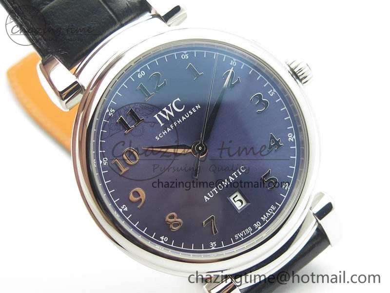 Da Vinci IW356601 SS TW 1:1 Best Edition Blue Dial On Black Leather Strap A2892