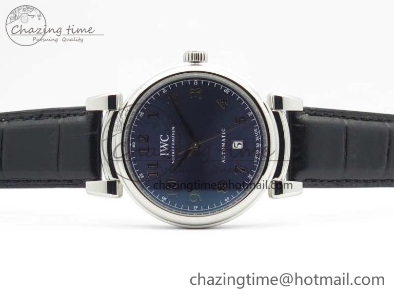 Da Vinci IW356601 SS TW 1:1 Best Edition Blue Dial On Black Leather Strap A2892