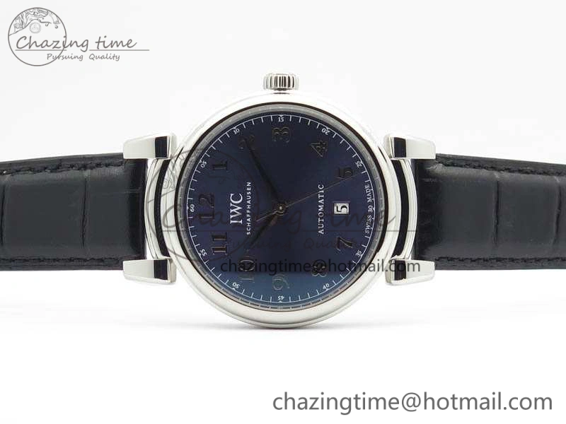Da Vinci IW356601 SS TW 1:1 Best Edition Blue Dial On Black Leather Strap A2892
