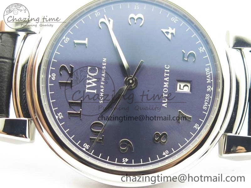 Da Vinci IW356601 SS TW 1:1 Best Edition Blue Dial On Black Leather Strap A2892