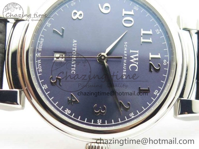 Da Vinci IW356601 SS TW 1:1 Best Edition Blue Dial On Black Leather Strap A2892