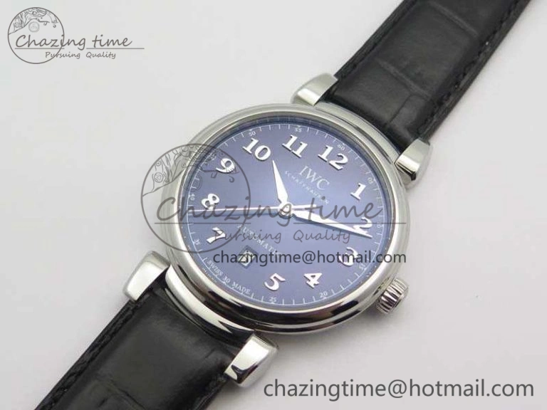 Da Vinci IW356601 SS TW 1:1 Best Edition Blue Dial On Black Leather Strap A2892