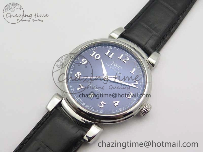 Da Vinci IW356601 SS TW 1:1 Best Edition Blue Dial On Black Leather Strap A2892