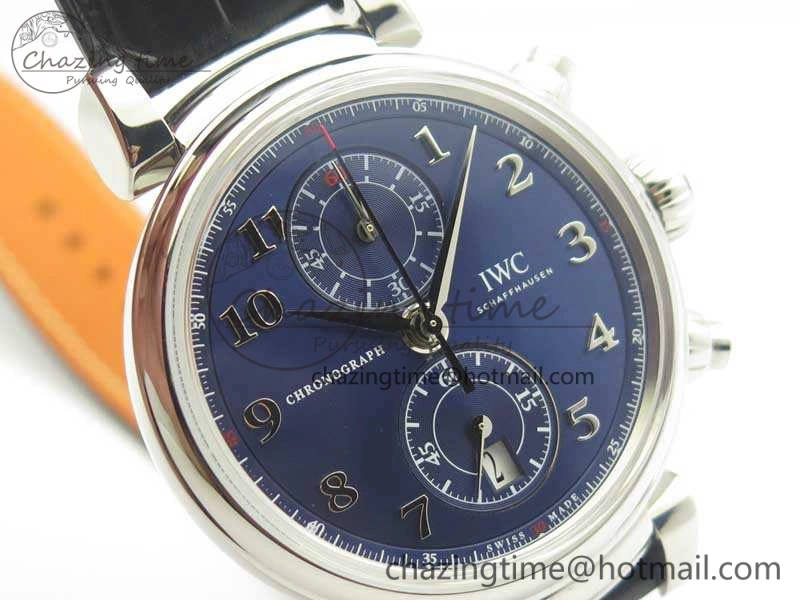 Da Vinci IW393402 SS ZF 1:1 Best Edition Blue Dial On Black Leather Strap A7750