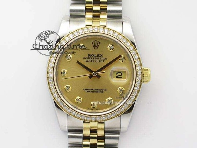 DateJust 116234 BP Best Edition SS YG Gold Dial Diamond Markers On SS Bracelet A2824 V2