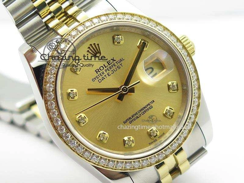 DateJust 116234 BP Best Edition SS YG Gold Dial Diamond Markers On SS Bracelet A2824 V2