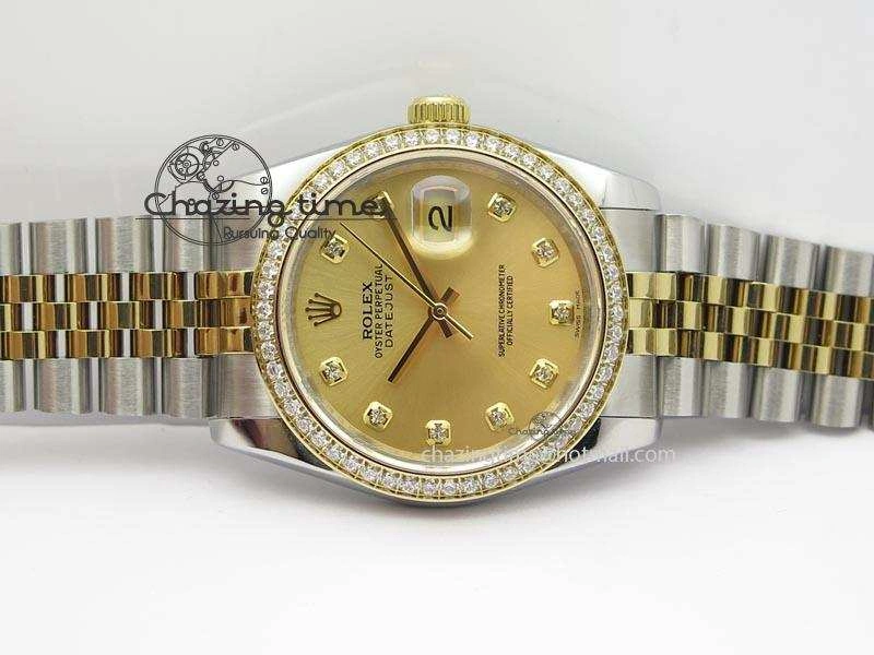 DateJust 116234 BP Best Edition SS YG Gold Dial Diamond Markers On SS Bracelet A2824 V2