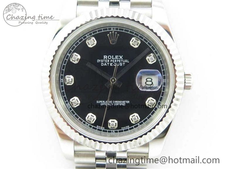 DateJust 126334 SS Noob 1:1 904L Best Edition Black Dial Diamond on Jubilee Bracelet A3235