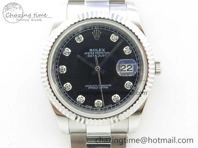 DateJust 126334 SS Noob 1:1 904L Best Edition Black Dial Diamond on Oyster Bracelet A3235