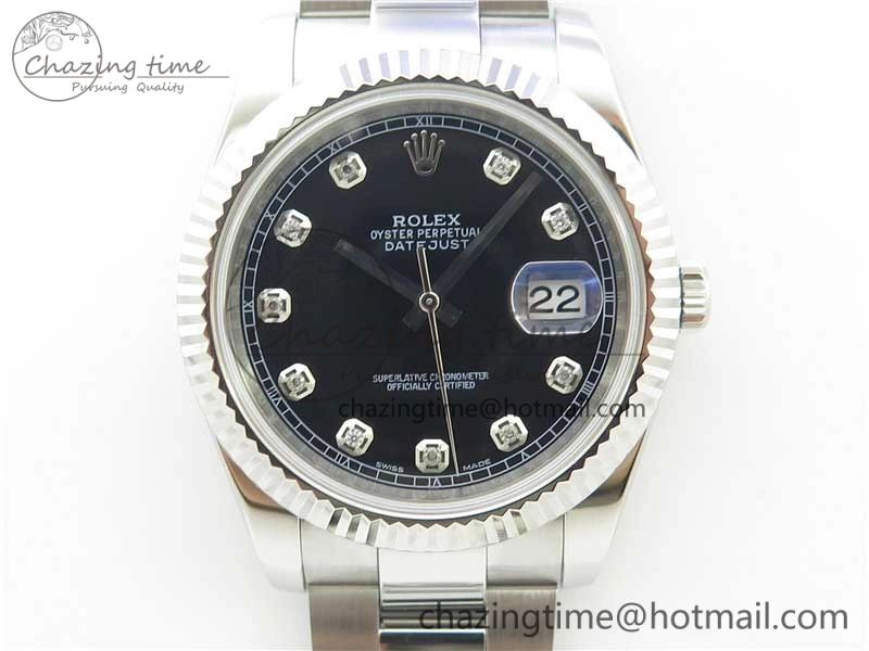 DateJust 126334 SS Noob 1:1 904L Best Edition Black Dial Diamond on Oyster Bracelet A3235