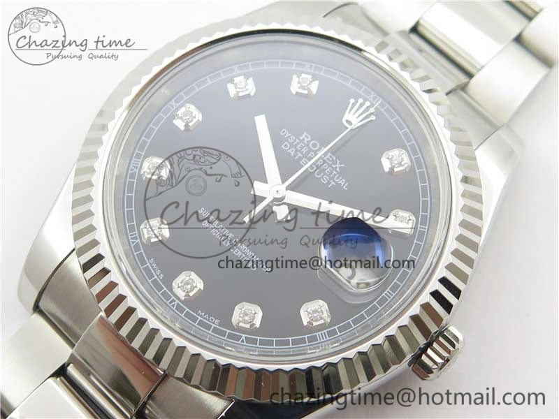 DateJust 126334 SS Noob 1:1 904L Best Edition Black Dial Diamond on Oyster Bracelet A3235