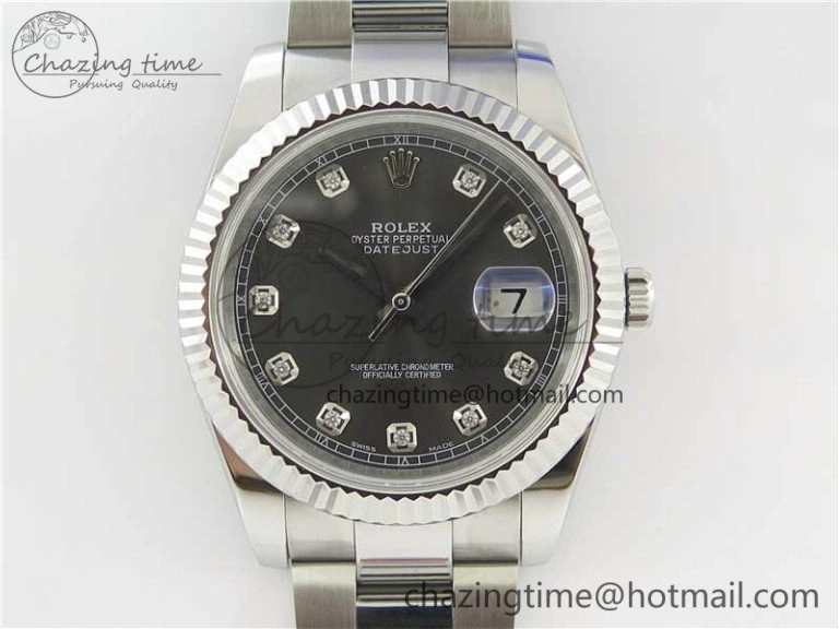 DateJust 126334 SS Noob 1:1 904L Best Edition Gray Dial Diamond on Oyster Bracelet A3235