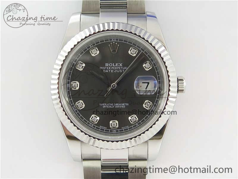 DateJust 126334 SS Noob 1:1 904L Best Edition Gray Dial Diamond on Oyster Bracelet A3235