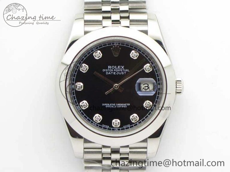 DateJust 228238 Smooth Bezel SS Noob 1:1 Best Edition Black Dial Diamond On Jubilee Bracelet A3235