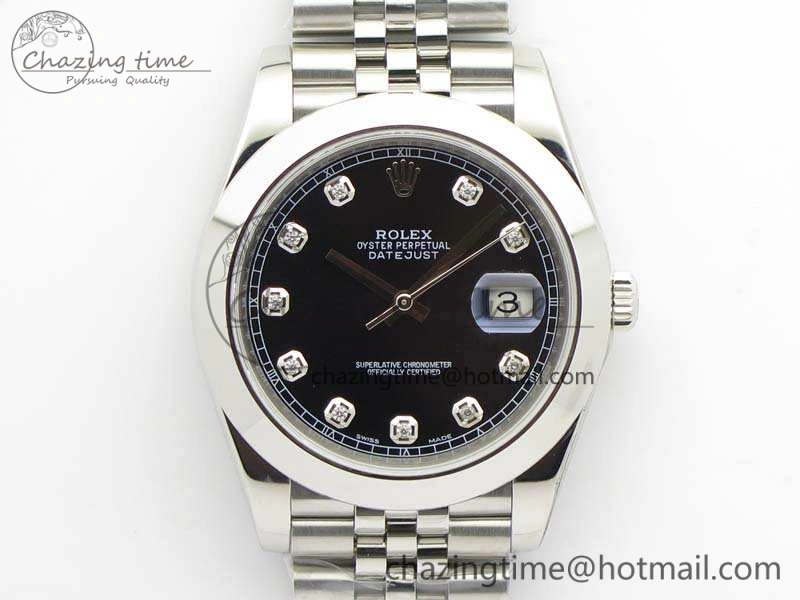 DateJust 228238 Smooth Bezel SS Noob 1:1 Best Edition Black Dial Diamond On Jubilee Bracelet A3235