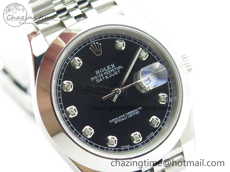 DateJust 228238 Smooth Bezel SS Noob 1:1 Best Edition Black Dial Diamond On Jubilee Bracelet A3235