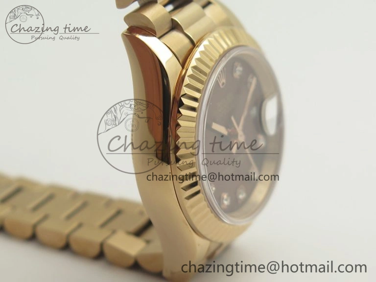 DateJust 28mm RG BP Maker Best Edition Brown Diam Dial Fluted Bezel On RG Bracelet ETA2671