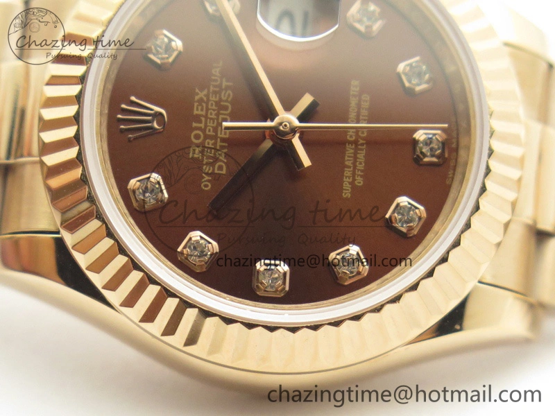 DateJust 28mm RG BP Maker Best Edition Brown Diam Dial Fluted Bezel On RG Bracelet ETA2671