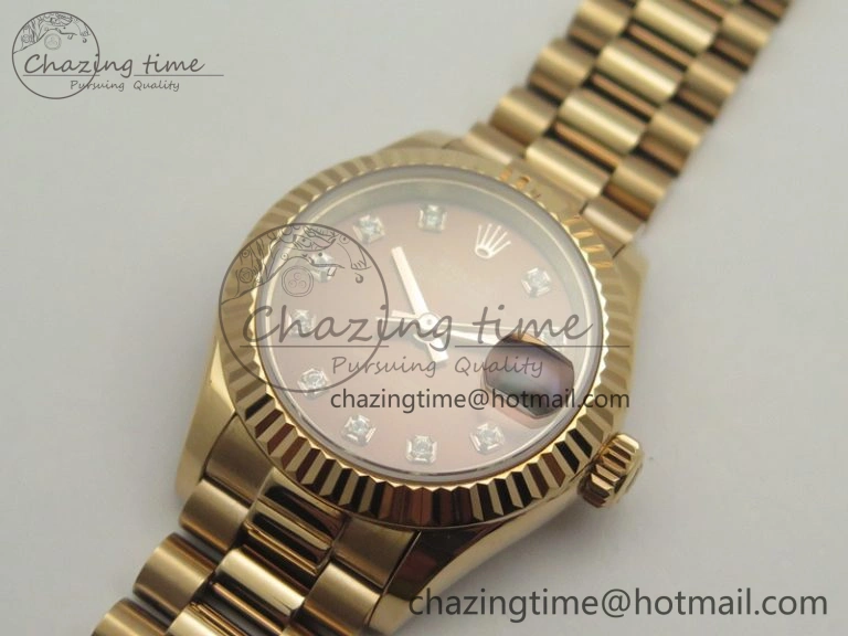 DateJust 28mm RG BP Maker Best Edition Brown Diam Dial Fluted Bezel On RG Bracelet ETA2671