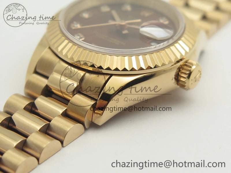 DateJust 28mm RG BP Maker Best Edition Brown Diam Dial Fluted Bezel On RG Bracelet ETA2671