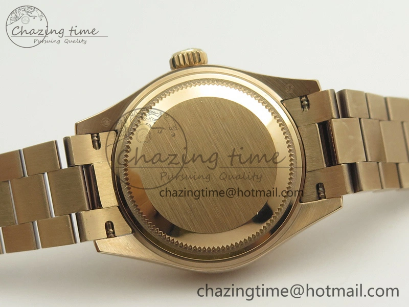 DateJust 28mm RG BP Maker Best Edition Brown Diam Dial Fluted Bezel On RG Bracelet ETA2671