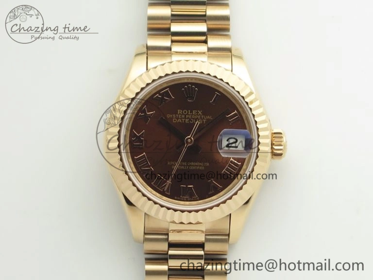 DateJust 28mm RG BP Maker Best Edition Brown Roman Dial Fluted Bezel On RG Bracelet ETA2671