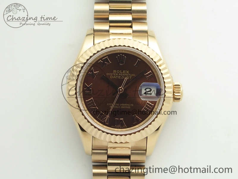DateJust 28mm RG BP Maker Best Edition Brown Roman Dial Fluted Bezel On RG Bracelet ETA2671