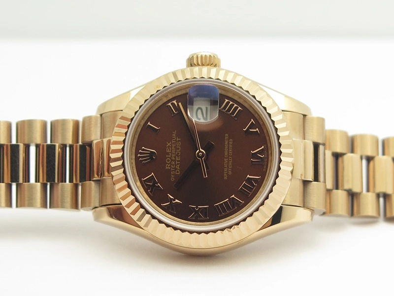 DateJust 28mm RG BP Maker Best Edition Brown Roman Dial Fluted Bezel On RG Bracelet ETA2671